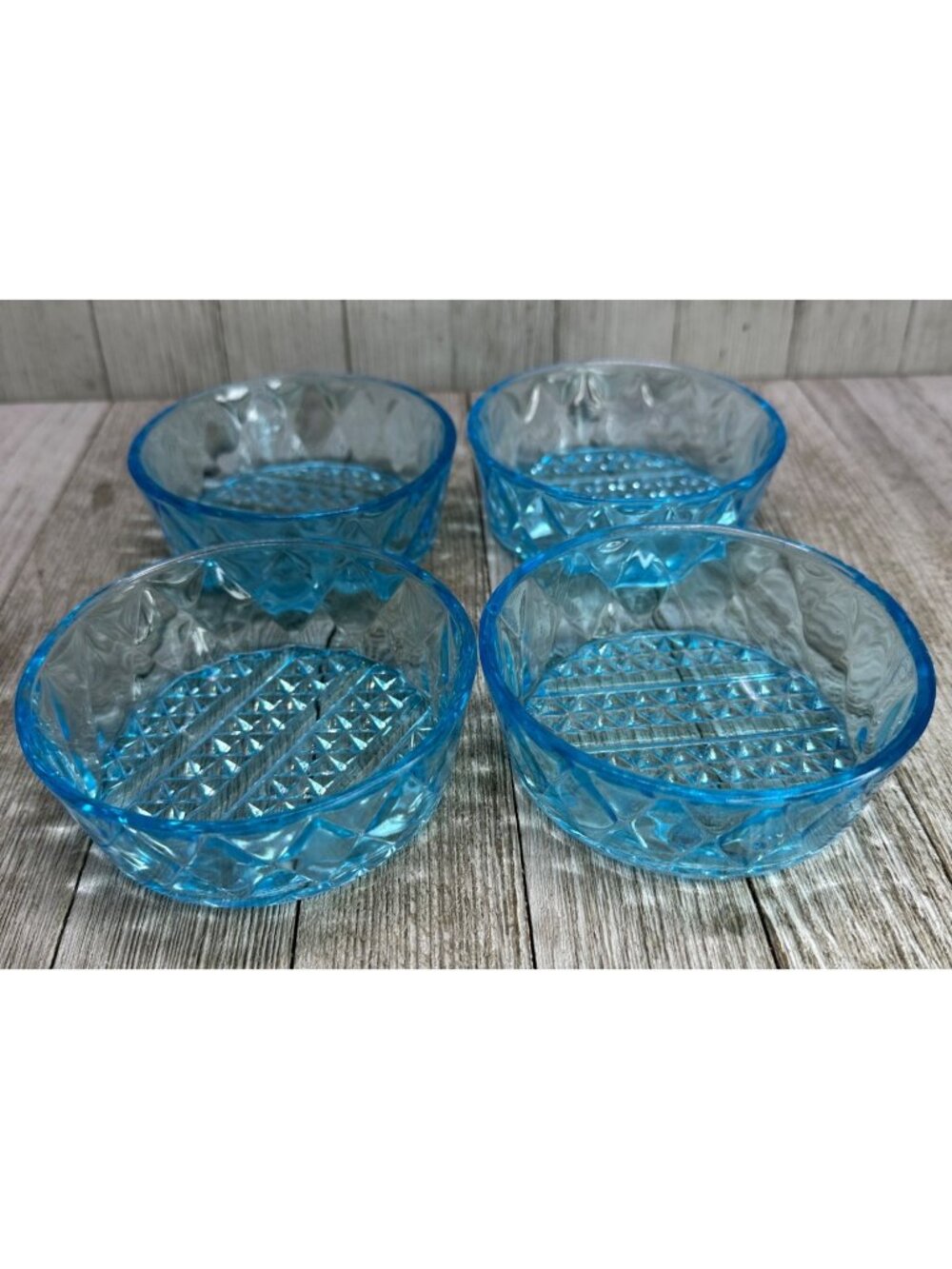 Vtg EAPG Bryce Brothers Style Ramekin Bowls 4" DIA Diamond Blue Glass Set of 4